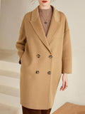 Airchics mi-longue manteau en laine double boutonnage avec poches col revers épaule tombante femme mode