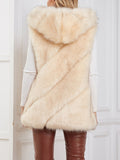 Airchics mi-longue manteau en fausse fourrure unicolore à capuche sans manches femme mode lâche hiver