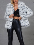 Airchics manteau en fausse fourrure léopard poches col revers femme mode lâche hiver