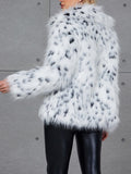 Airchics manteau en fausse fourrure léopard poches col revers femme mode lâche hiver