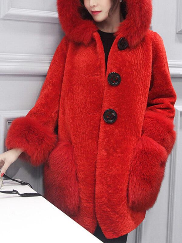 Airchics mi-longue manteau en fausse fourrure boutons avec poches à capuche femme mode lâche hiver