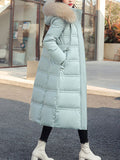Airchics longue manteau doudoune boutons avec poches ceinture à capuche femme mode hiver