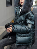 Airchics manteau avec poches coulisse taille fermeture éclair à capuche femme mode hiver