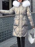 Airchics mi-longue manteau avec poches coulisse taille col montant femme mode hiver
