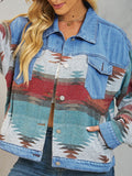 Airchics veste en jean aztèque géométrique avec poches boutonnage femme jacket casual