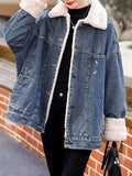Airchics court manteau doublé polaire jean avec boutonnage poches col revers femme mode