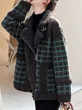 Airchics manteau carreaux imitation peau de mouton teddy poches ceinture col revers femme mode veste