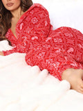 Airchics grenouillere polaire imprimé neige wapiti capuche femme noël pyjama rouge