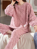 Airchics ensemble de pyjama unicolore flanelle col rond manches longues femme décontracté