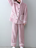 Airchics ensemble de pyjama flanelle boutons poches à capuche manches longues femme mignon oversized