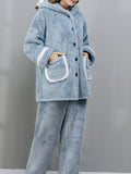 Airchics ensemble de pyjama flanelle boutons poches à capuche manches longues femme mignon oversized