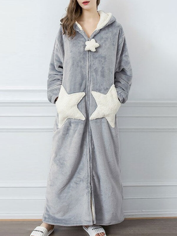 Airchics polaire pyjamas flanelle fermeture éclair poches à capuche manches longues femme mignon