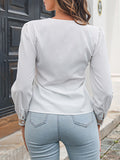 Airchics blouse mousseline dentelle v-cou manches bouffantes femme élégant chemisier