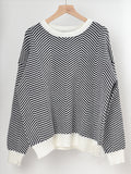Airchics court pull chevrons rayé col rond manches bishop manches longues femme casual lâche autumn