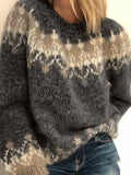 Airchics pull motif mohair angora col rond manches longues femme casual ample