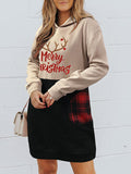 Airchics sweatshirt robe carreaux wapiti lettres poches à capuche manches longues femme Noël