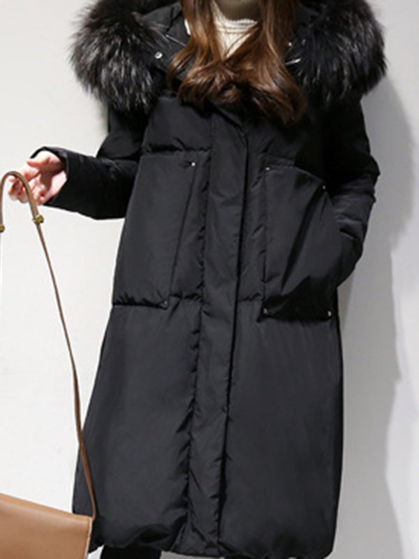 Airchics mi-longue manteau doudoune fermeture éclair cloutée avec poches à capuche femme élégant