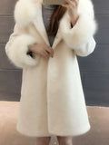 Airchics mi-longue manteau fausse fourrure boutonnage avec poches à capuche femme élégant blanche