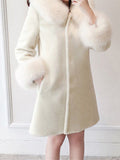 Airchics mi-longue manteau fausse fourrure boutonnage avec poches à capuche femme élégant blanche