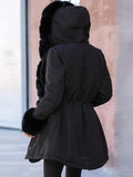 Airchics parkas élégant casual col fausse fourrure capuche coulisse taille poches manteau d'hiver femme enceinte