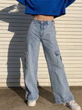 Airchics baggy jeans longue poches ample femme bleu