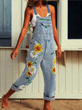 Airchics salopette en jean imprimé à fleurie bretelle poches mode femme
