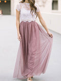 Airchics jupe longue tulle plissé taille haute élastique mode femme vieux rose