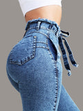 Airchics jean slim avec ceinture push up taille haute femme denim pantalon