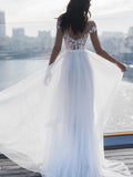 Airchics robe longue dentelle fendu le côté col bateau élégant de soirée pour mariage