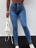 Airchics jeans longue clouté boutonnage slim push up mode bleu femme