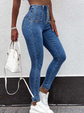 Airchics jeans longue clouté boutonnage slim push up mode bleu femme