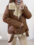 Airchics manteau aviateur en cuir doublé polaire femme perfecto veste marron