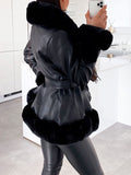 Airchics manteaux simili cuir col fausse fourrure mode femme vestes