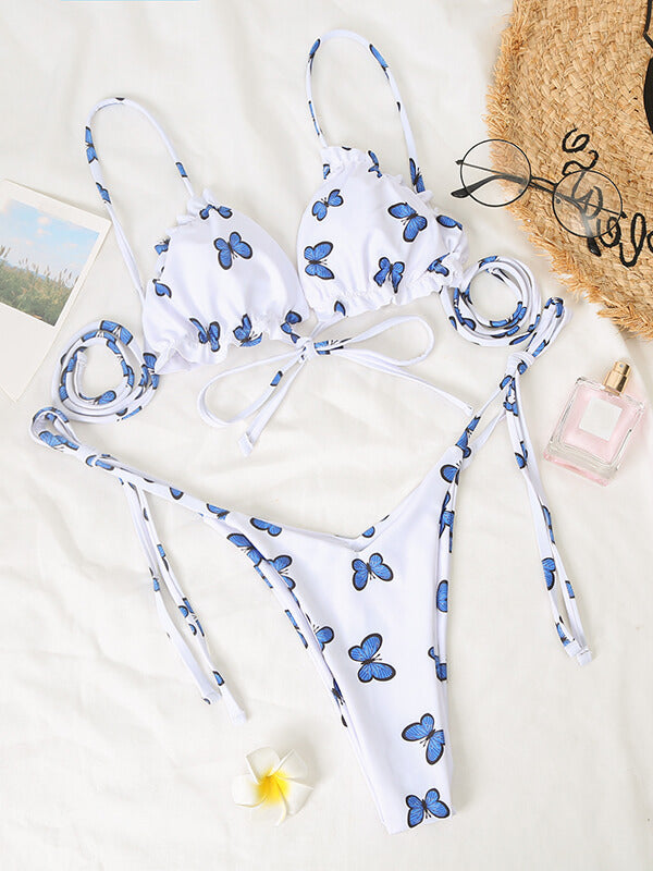 Airchics maillot de bain imprimé papillon à lacets 2 pièces femme bikini blanche