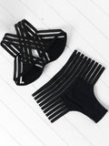 Airchics maillot de bain tulle rayé 2 pièces taille haute femme bikini noir
