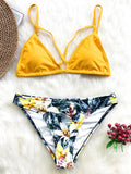 Airchics maillot de bain imprimé fleurie 2 pièces dos nu femme été bikini jaune