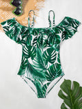 Airchics maillot de bain une pièce à motif tropical volantée épaules fendues d'été vert
