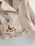 Airchics perfecto vestes simili cuir brodée fermeture éclair mode femme