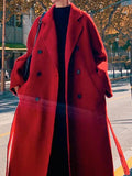 Airchics longue manteau en laine double boutonnage ceinture avec poches col revers femme oversized
