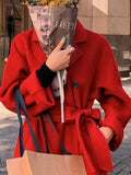 Airchics longue manteau en laine double boutonnage ceinture avec poches col revers femme oversized