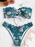 Airchics maillot de bain fleurie avec à lacets 2 pièces bandeau femme bikini