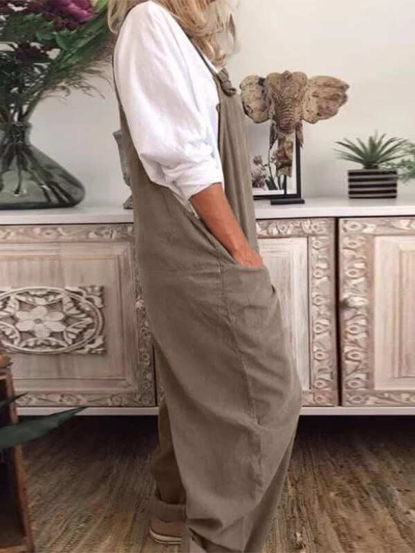 Airchics salopette coton unicolore avec poches femme décontracté oversized
