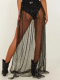 Airchics jupe longue brillante paillette avec strappy fendu le côté tulle mode femme noir