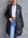 Airchics mi-longue trench coat en simili cuir boutonnage poches femme manteau noir