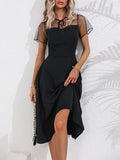Airchics mini-robe tulle strappy col rond manches courtes vintage bal de promo noir