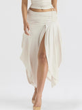 Airchics longue jupe irrégulière satin avec strappy fendu le côté taille haute femme mode blanche