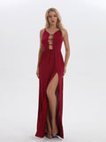 Airchics robe longue à fines brides découpes fendu le côté mode soirée rouge