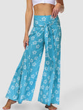 Airchics pantalon larges jambes évasé imprimé à fleurie avec ceinture femme ample plage