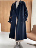 Airchics manteau longue double boutonnage avec poches ceinture élégant femme noir