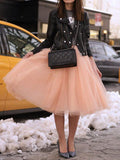 Airchics mi-longue jupe plissé taille élastique tutu en tulle élégant femme rose
